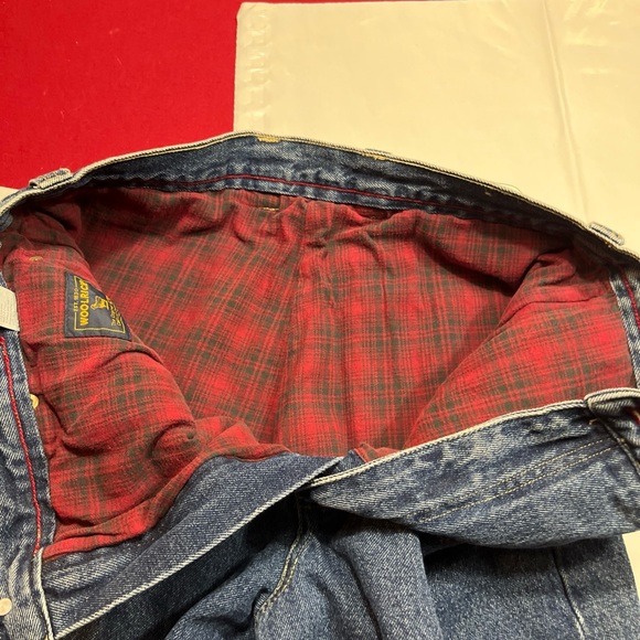 Woolrich Red Flannel Lined BLUE JEANS 36/34 MENS Denim Relaxed Fit Outdoor WORK - Picture 3 of 16